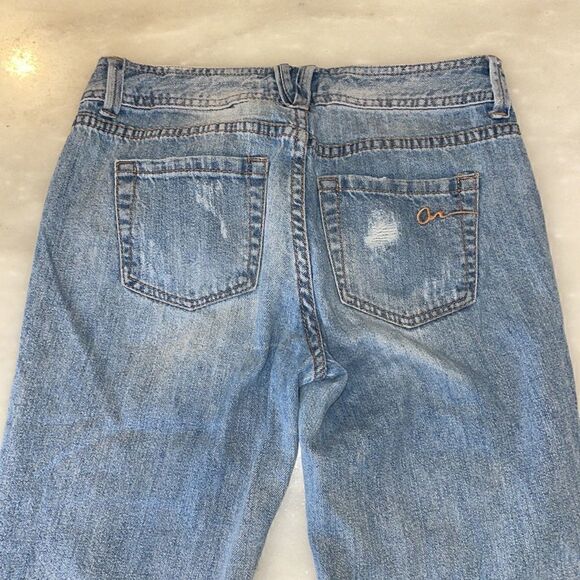 Avenue Rag Soft Blue Denim Straight Leg Loose Fit Destructed Jeans - Picture 10 of 12